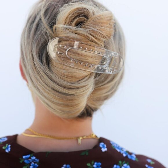 Hair Claw Clip Thick Thin Hair Strong Teeth 2-Pack Black Clear